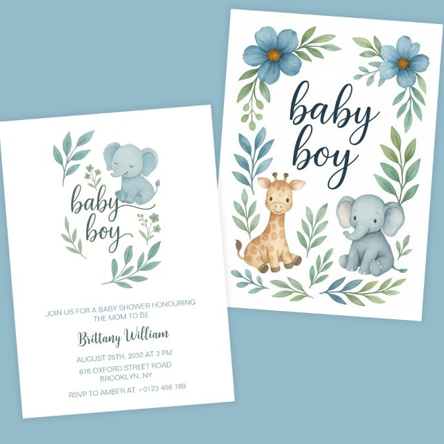 Elephant Baby Shower Blue Baby Boy Invitation (Creator Uploaded)