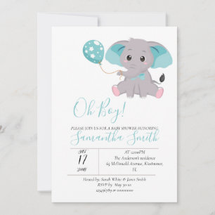 elephant baby shower Blue Balloon Invitation