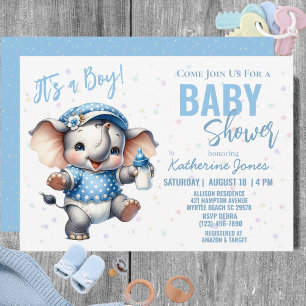 Elephant Baby Shower Blue Boy Farm Invitation
