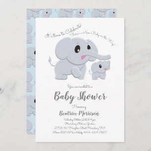 Elephant Baby Shower Blue Boy Invitation