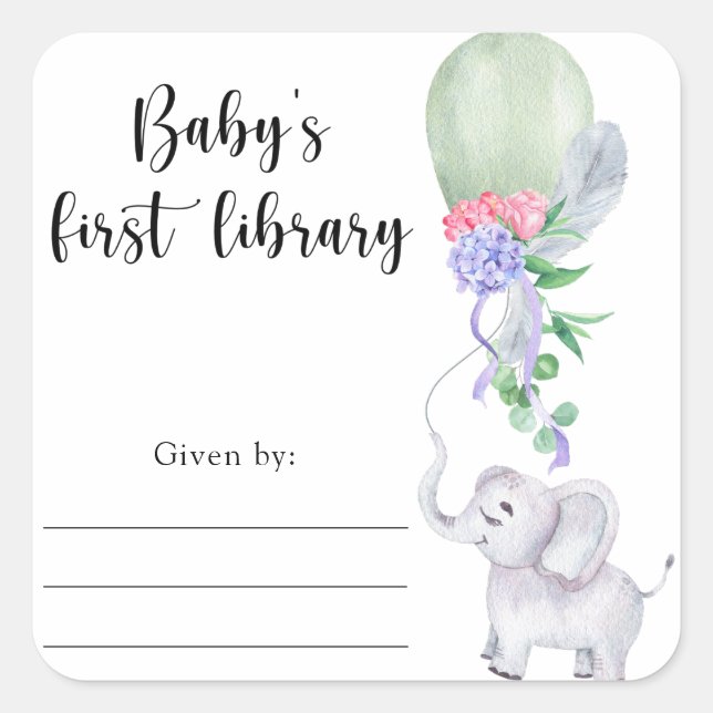 Elephant Baby Shower bookplate, books for baby Square Sticker (Front)