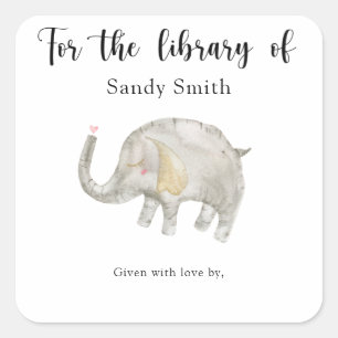 Elephant Baby Shower bookplate, books for baby Square Sticker