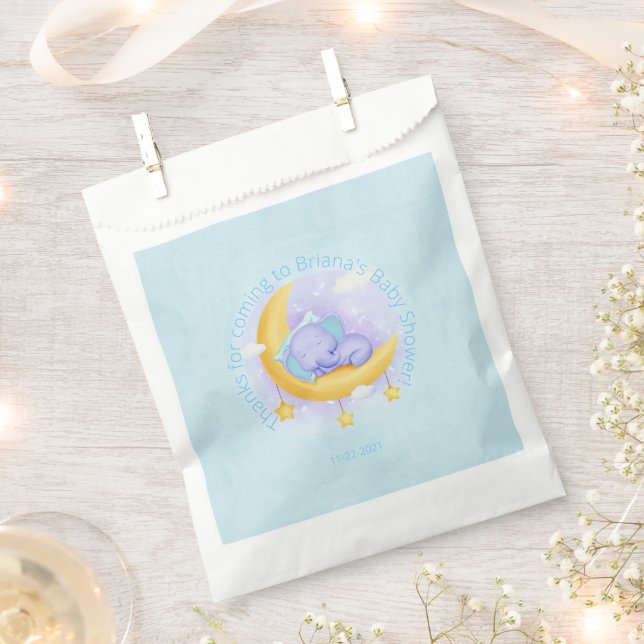 Elephant Baby Shower Boy Blue Favour Bag (Clipped)