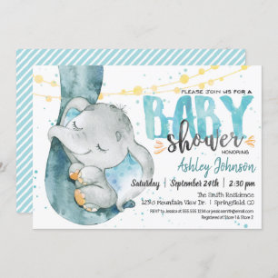 Elephant Baby Shower Boy, Blue Invitation