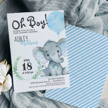 Elephant Baby Shower Boy Invitation