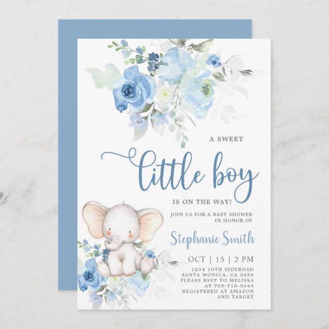 Elephant Baby Shower Boy invitation (Front/Back)