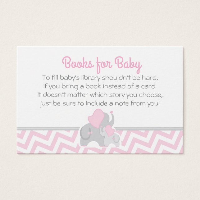 Elephant Baby Shower Bring a Book Card Pink Grey (Front)