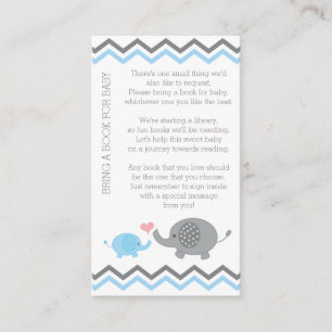 Elephant Baby Shower Bring a Book Insert Blue Boy