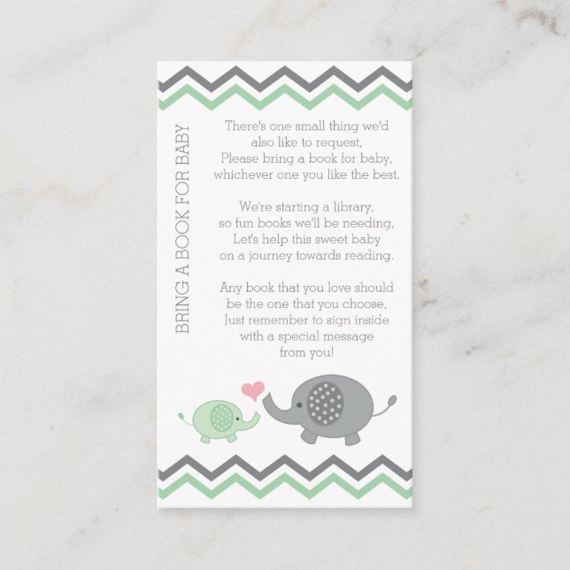 Elephant Baby Shower Bring a Book Insert | Green (Front)
