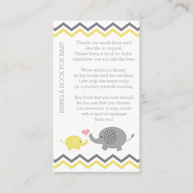 Elephant Baby Shower Bring a Book Insert | Yellow (Front)