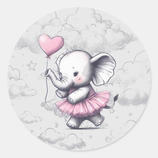 Elephant Baby Shower Classic Round Sticker (Front)