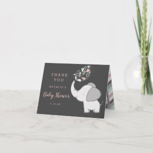 Elephant Baby Shower Cute Pink & Grey Thank You Note Card