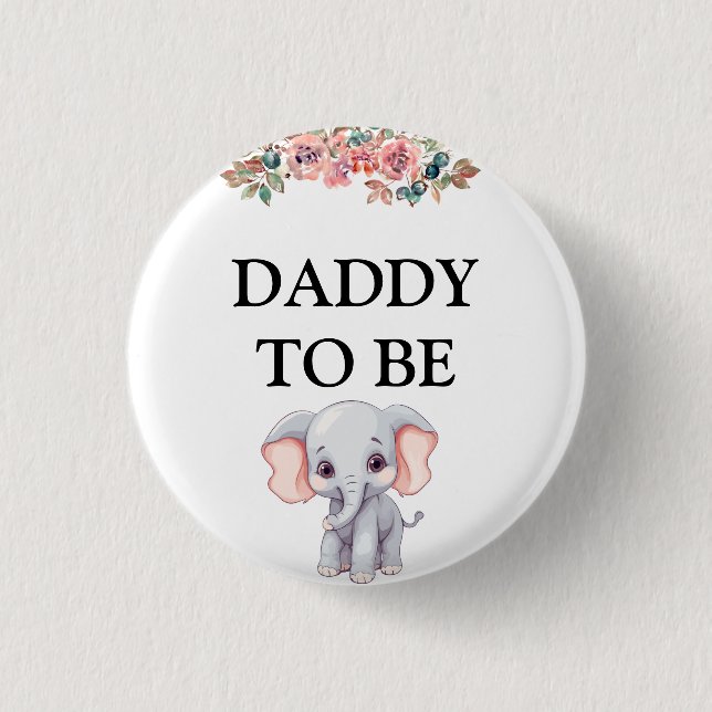 Elephant Baby Shower Daddy To Be 3 Cm Round Badge (Front)