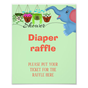 Elephant baby shower diaper raffle sign