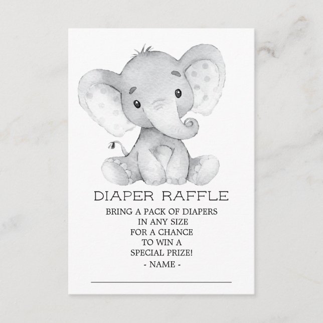 Elephant Baby Shower Diaper Raffle Ticket Enclosure Card (Front)