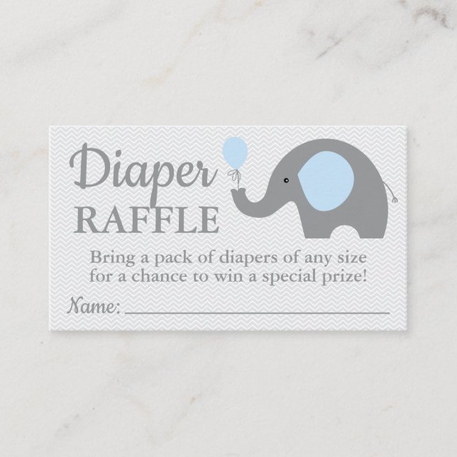 Elephant Baby Shower Diaper Raffle Tickets in Blue Enclosure Card (Front)