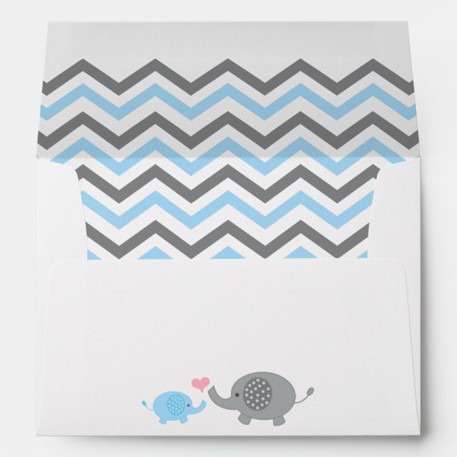 Elephant Baby Shower Envelope Blue Grey Chevron (Back (Bottom))