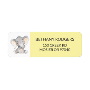 Elephant Baby Shower Envelope Return Address Label