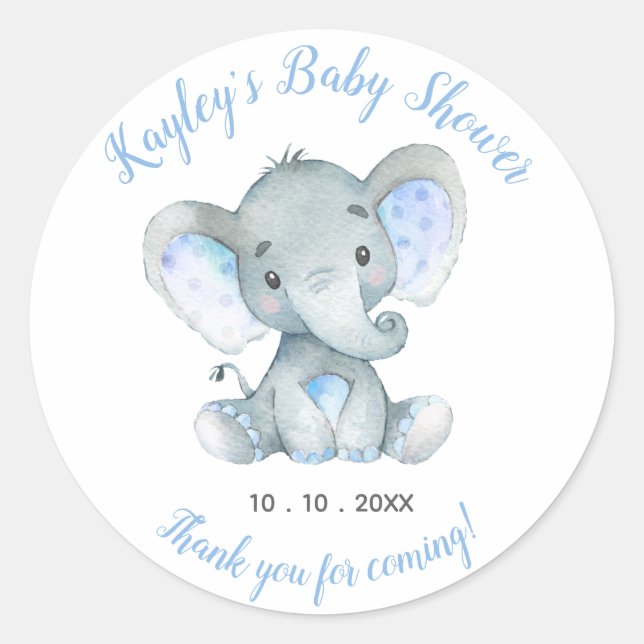 Elephant Baby Shower Favour Sticker (Front)