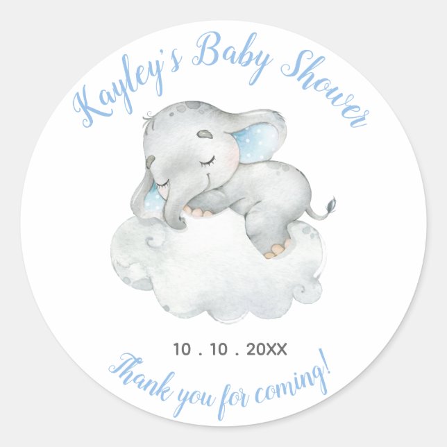 Elephant Baby Shower Favour Sticker Sleeping Dream (Front)