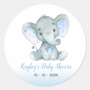 Elephant Baby Shower Favour Stickers for Boys Blue