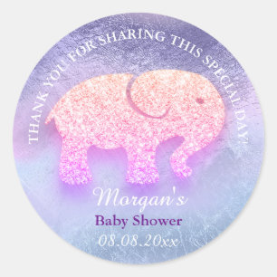 Elephant Baby Shower Favour Thank You Holograph Classic Round Sticker