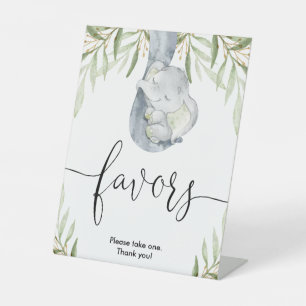 Elephant baby shower favours sign greenery gold 