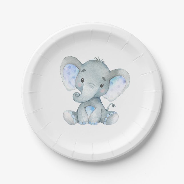 Elephant Baby Shower, First Birthday Party Plates (Front)