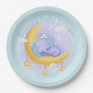 Elephant Baby Shower for a Boy in Blue Paper Plate