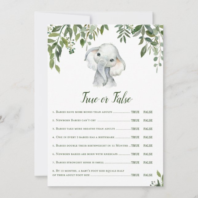 Elephant Baby Shower Game w answer back 5x7 size Invitation (Front)