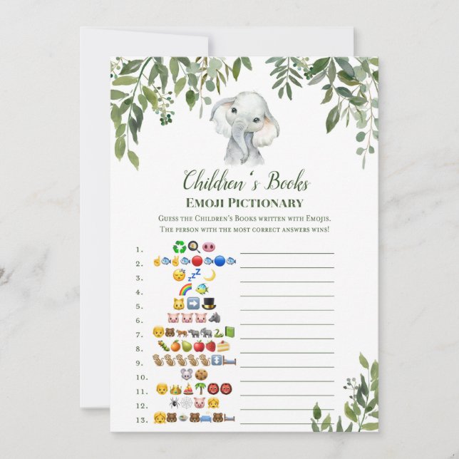 Elephant Baby Shower Game w answer back 5x7 size Invitation (Front)