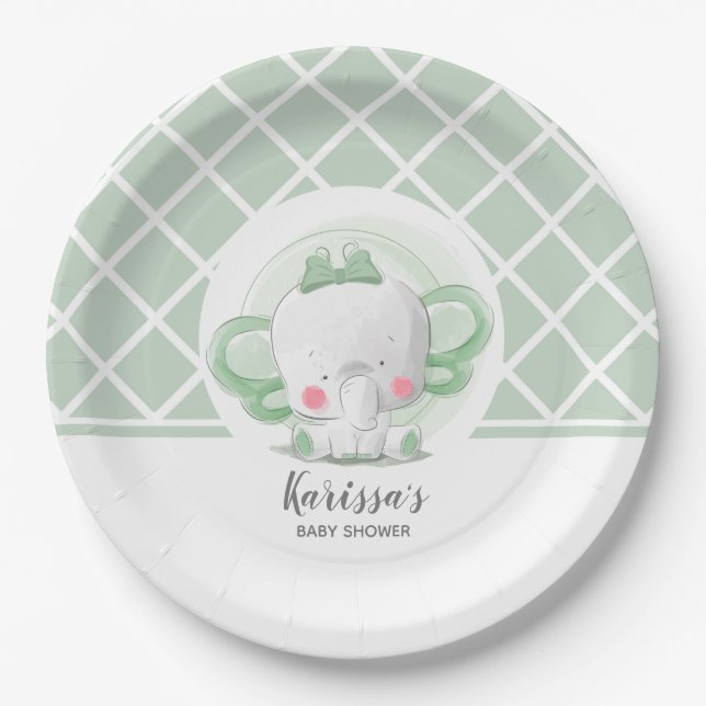Elephant Baby Shower Gender Neutral Paper Plate (Front)