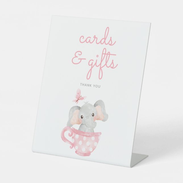 Elephant Baby Shower Gifts and Cards Pedestal Sign (Front)