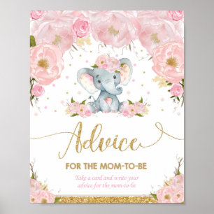 Elephant Baby Shower Girl Advice for Mum to Be Poster