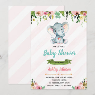 Elephant baby shower girl invitation