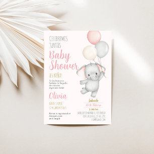 Elephant Baby Shower Girl Spanish Invitation