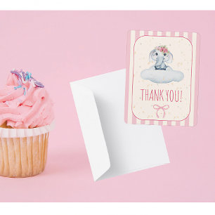 Elephant baby shower girl thank you card