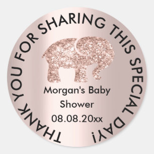 Elephant Baby Shower Glitter Thank Modern Rose Classic Round Sticker