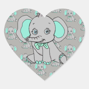 Elephant Baby Shower Grey and Teal Heart Sticker