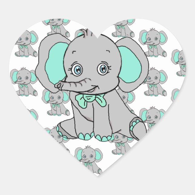 Elephant Baby Shower Grey and Teal Heart Sticker (Front)