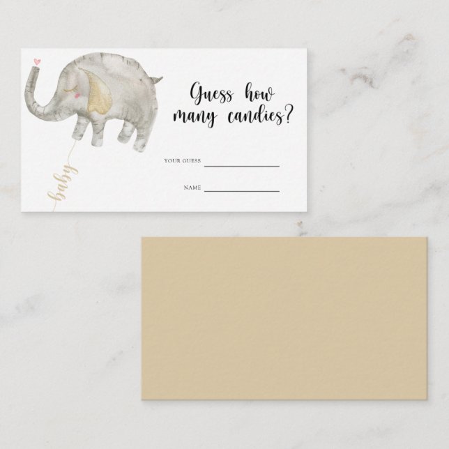 Elephant - baby shower guess how many candies enclosure card (Front/Back)