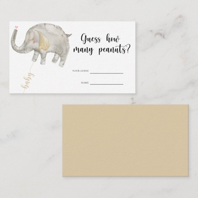 Elephant - baby shower guess how many peanuts enclosure card (Front/Back)