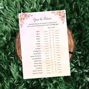 Elephant Baby Shower Guess The Features Game Card