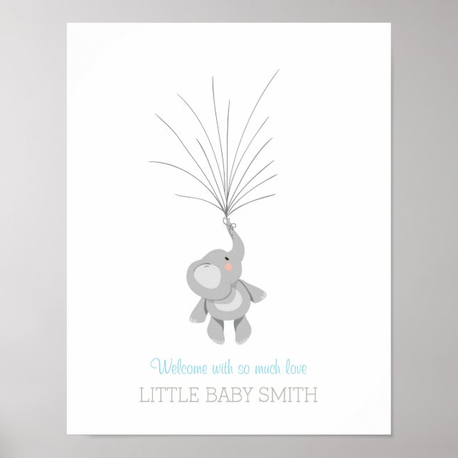 Elephant Baby shower guestbook Blue Baby Boy (Front)