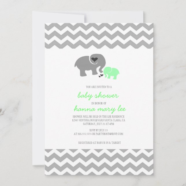 Elephant Baby Shower Invitation (Front)