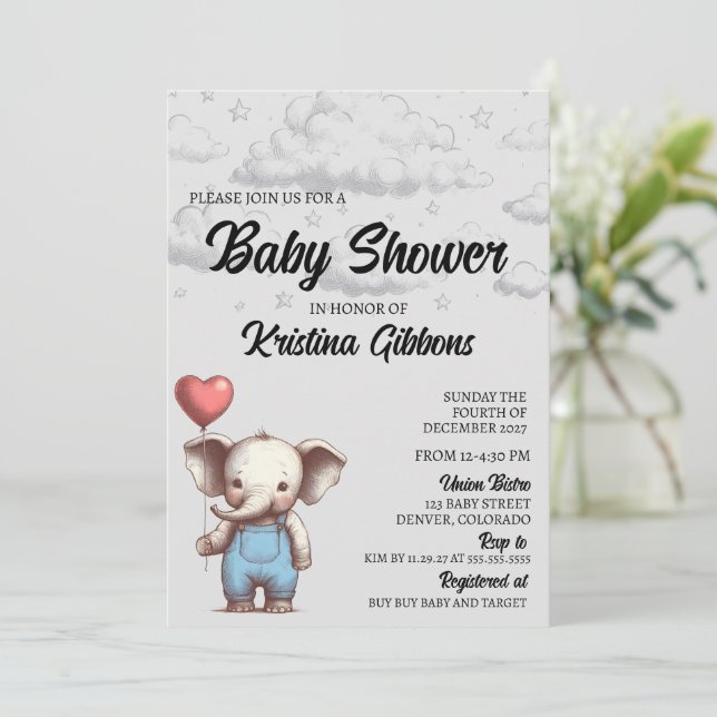 Elephant Baby Shower Invitation (Standing Front)
