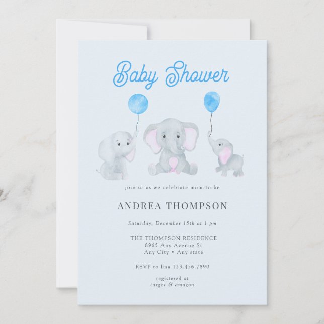 Elephant Baby Shower Invitation (Front)