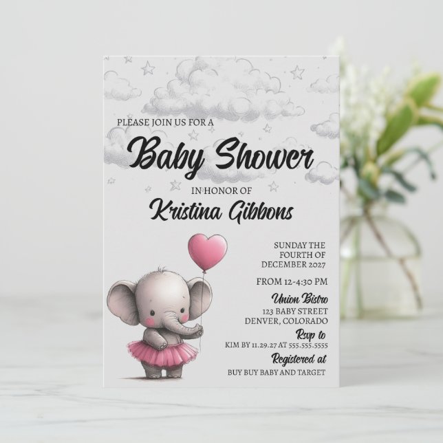 Elephant Baby Shower Invitation (Standing Front)