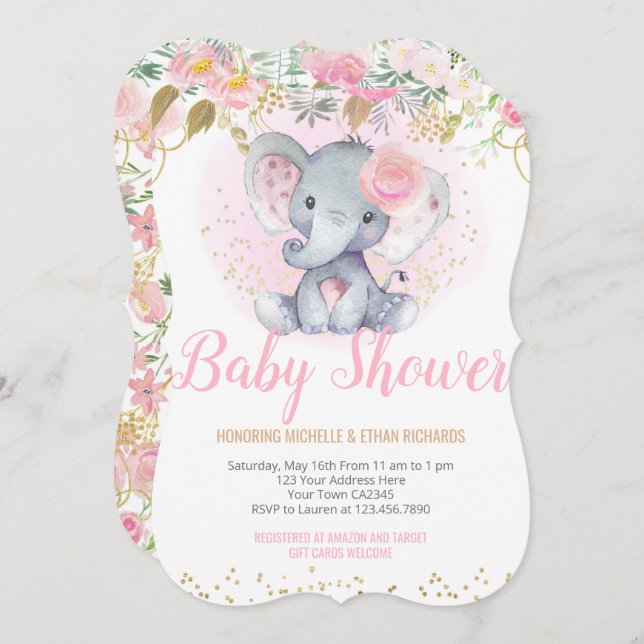 Elephant Baby Shower Invitation (Front/Back)