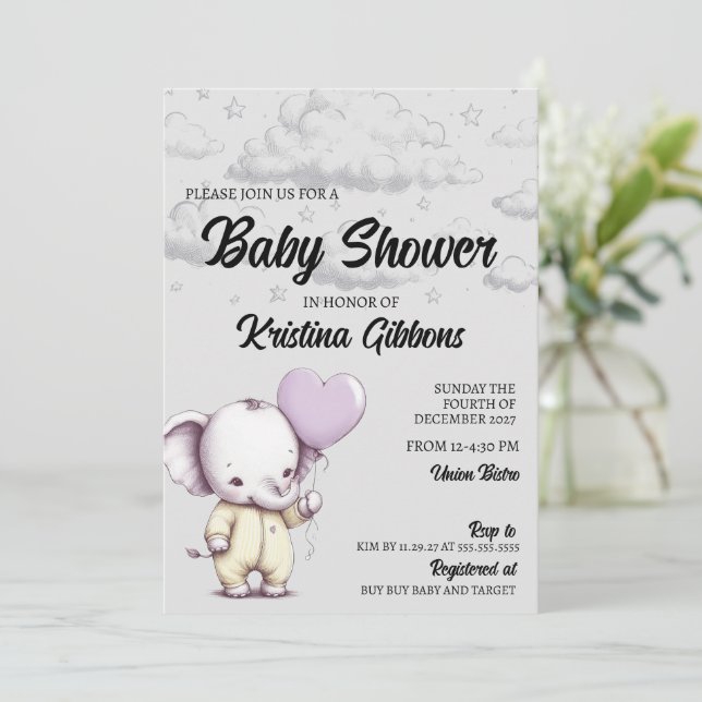 Elephant Baby Shower Invitation (Standing Front)